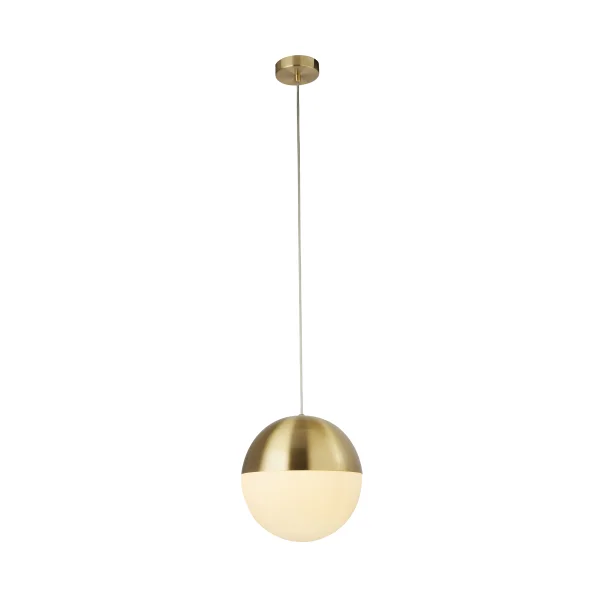 Searchlight Endor - lampe suspendue - Ø 25 x 150 cm - laiton satiné et blanc opale