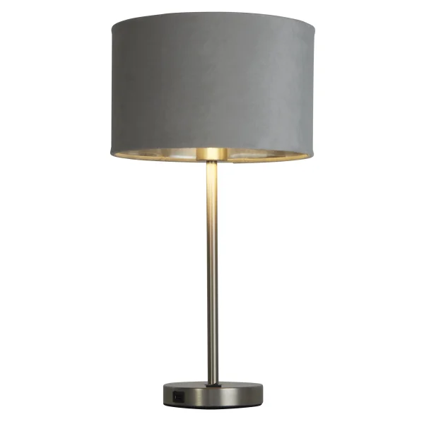 Searchlight Finn - lampe de table - rechargeable par câble USB - Ø 28 x 54 cm - nickel satiné, argent et gris