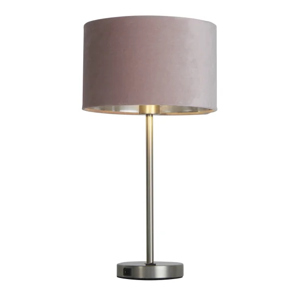 Searchlight Finn - lampe de table - rechargeable par câble USB - Ø 28 x 54 cm - nickel satiné, argent et rose