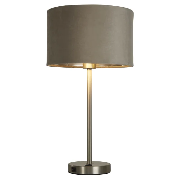 Searchlight Finn - lampe de table - rechargeable par câble USB - Ø 28 x 54 cm - nickel satiné, argent et taupe