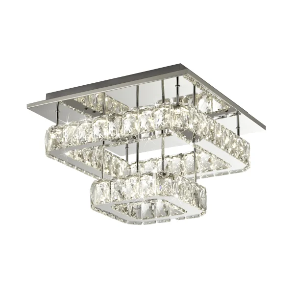 Searchlight Flush - plafonnier - 35,5 x 35,5 x 22,5 cm - 30W LED dimmable inclus - blanc et transparent