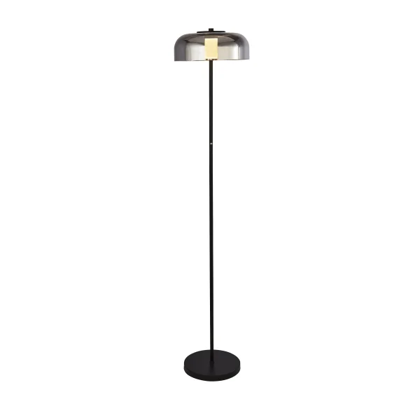 Searchlight Frisbee - lampadaire - 147 cm - 15W LED dimmable inclus - noir mat et verre fumé