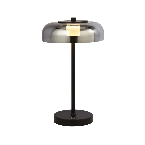Searchlight Frisbee - lampe à poser - Ø 23 x 40 cm - 10W LED dimmable inclus - noir mat et verre fumé