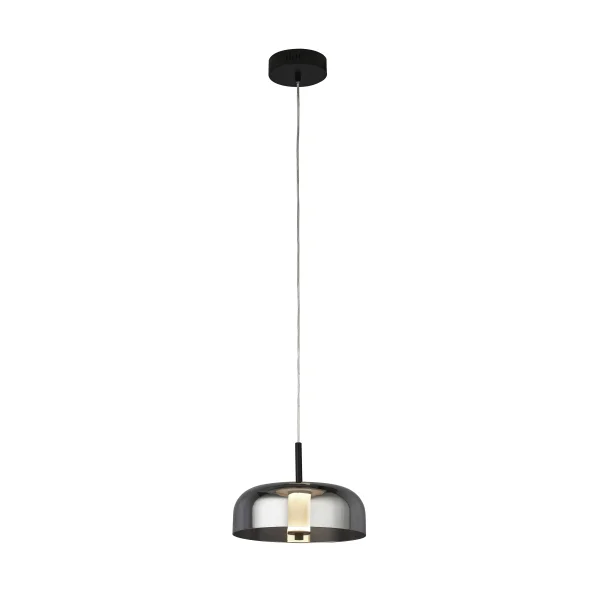 Searchlight Frisbee - lampe suspendue - Ø 30 x 120 cm - 14W LED dimmable inclus - noir mat et verre fumé