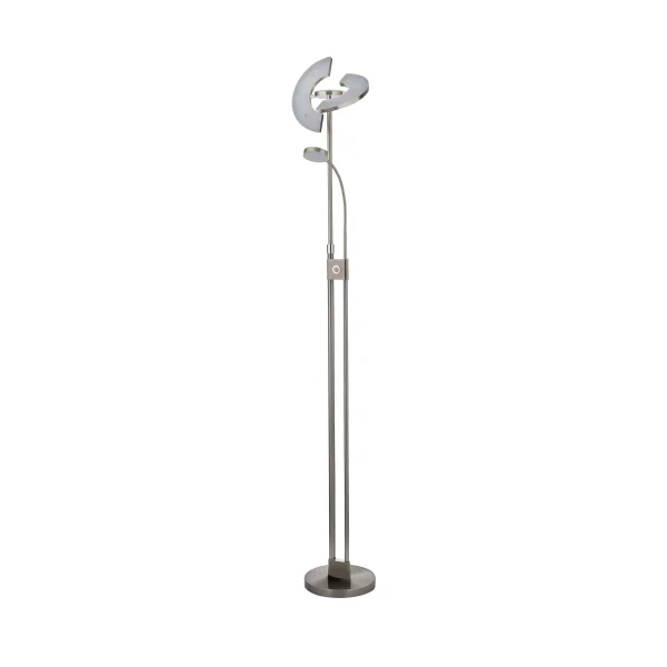 Searchlight Gio - lampadaire - 210 cm - 32W + 4,5W LED inclus - nickel satiné et blanc