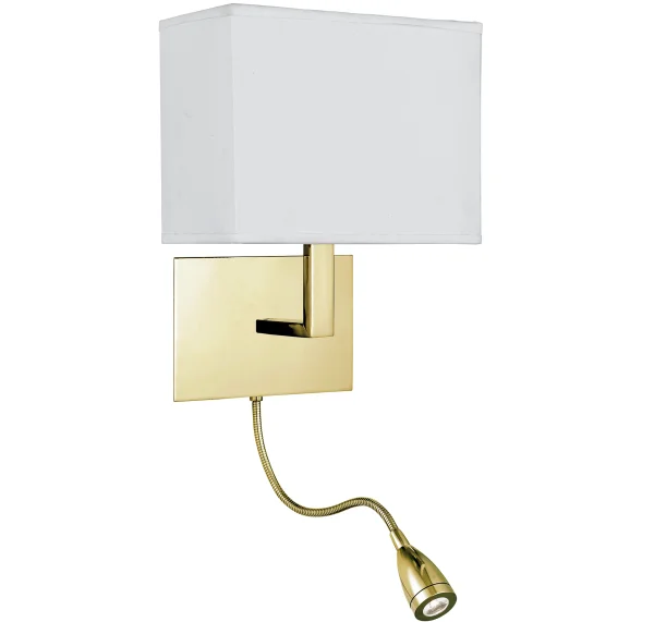 Searchlight Hotel - applique murale avec liseuse - 20 x 26 cm - E27 + 1,45W LED inclus - laiton satiné et blanc