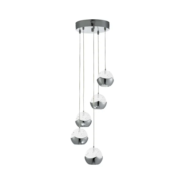 Searchlight Ice Ball - lampe suspendue - Ø 26 x 102 cm - 5 x 6W LED dimmable inclus - chrome et transparent