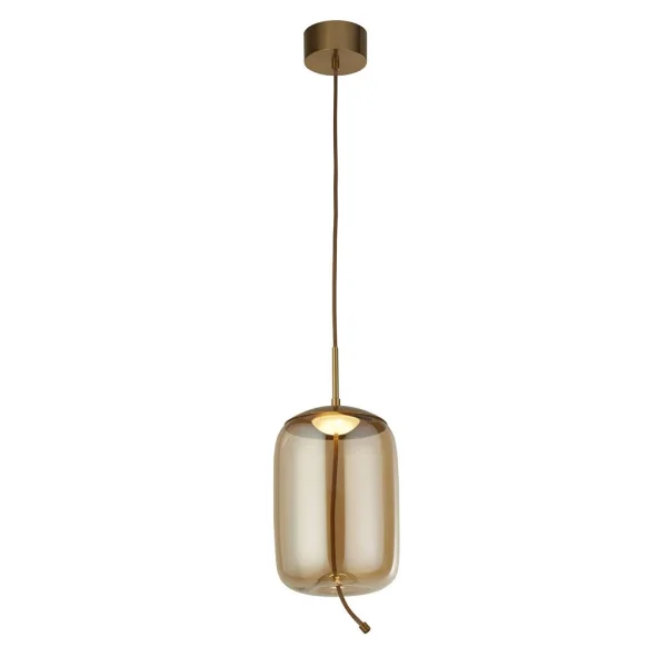 Searchlight Lisbon - lampe suspendue - Ø 18 x 150 cm - 6W LED inclus - laiton satiné et ambre