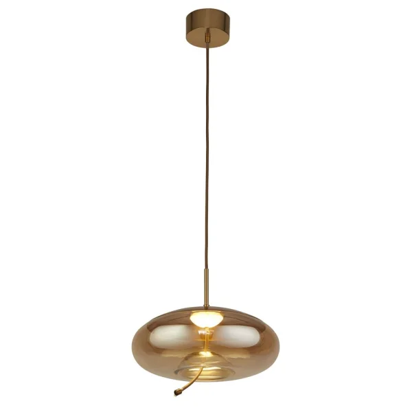Searchlight Lisbon - lampe suspendue - Ø 31 x 150 cm - 6W LED inclus - laiton satiné et ambre