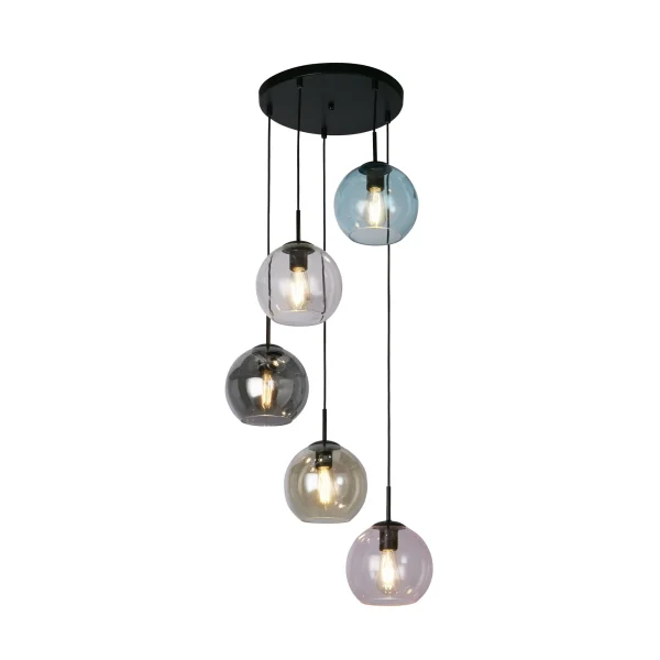 Searchlight Mardi Gras II - lampe suspendue - Ø 51 x 120 cm - noir mat et verre coloré