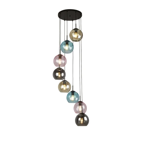 Searchlight Mardi Gras II - lampe suspendue - Ø 54 x 200 cm - noir mat et verre coloré