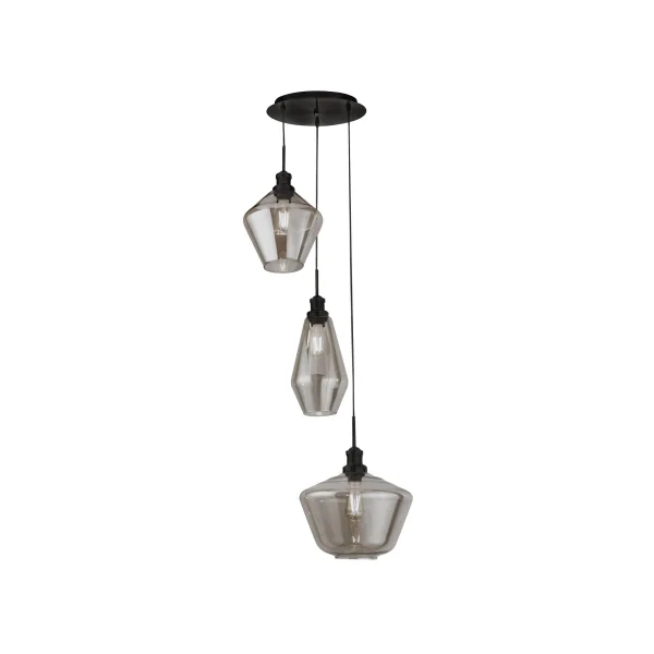 Searchlight Mia - lampe suspendue - Ø 51 x 150 cm - noir mat et verre fumé