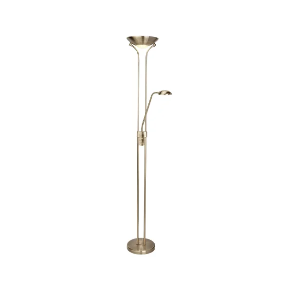 Searchlight Mother & Child - lampadaire avec liseuse - Ø25,4 x 180 cm - 15,5W + 5W LED dimmable inclus - laiton antique