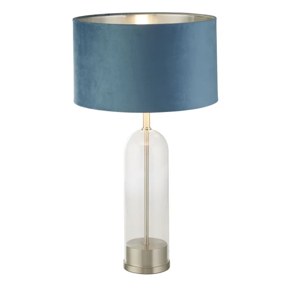 Searchlight Oxford - lampe à poser - Ø 38 x 51 cm - nickel satiné, argent et bleu-vert