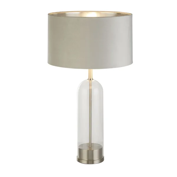 Searchlight Oxford - lampe à poser - Ø 38 x 51 cm - nickel satiné, argent et gris