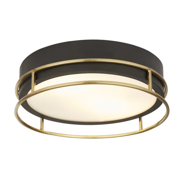 Searchlight Phoenix - plafonnier - Ø 30 x 10 cm - IP44 - noir et laiton