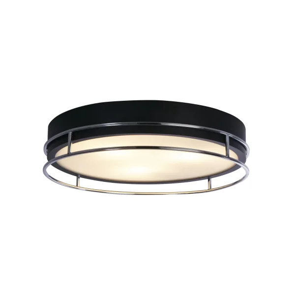 Searchlight Phoenix - plafonnier - Ø 40 x 10 cm - IP44 - noir et chrome