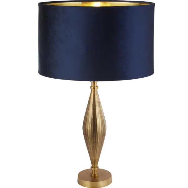 Searchlight Rye - lampe à poser - Ø 40 x 70 cm - laiton antique, or et marine