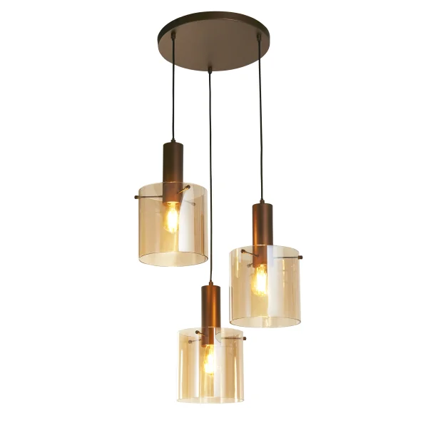 Searchlight Sweden - lampe suspendue - Ø 47 x 150 cm - moka et ambre