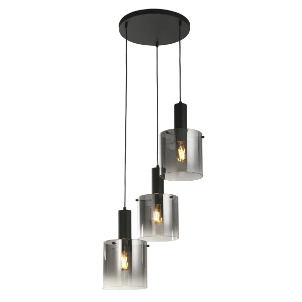 Searchlight Sweden - lampe suspendue - Ø 47 x 150 cm - noir mat et verre fumé