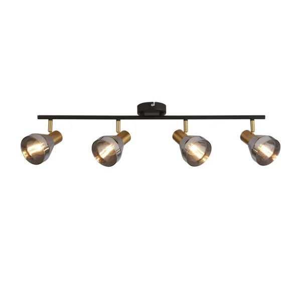 Searchlight Westminster - spot en saillie 4L - 81 x 19 x 20 cm - noir, laiton satiné et verre fumé