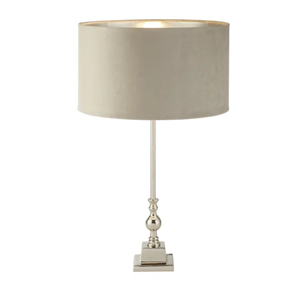 Searchlight Whitby - lampe à poser - Ø 38 x 67 cm - chrome, argent et taupe