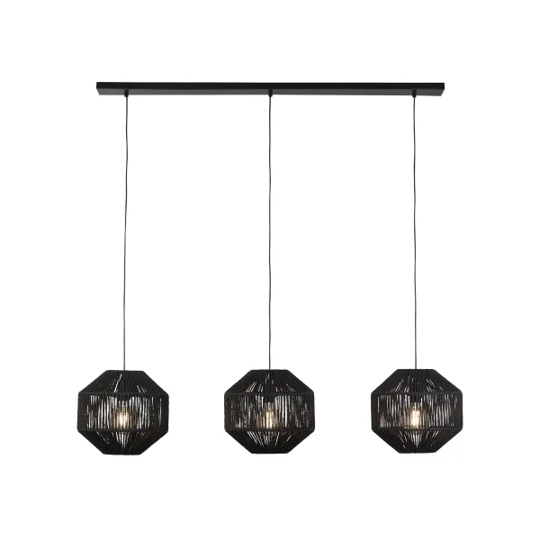 Searchlight Wicker - lampe suspendue 3L - 130 x 30 x 130 cm - noir mat