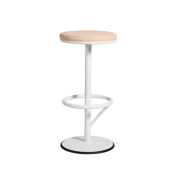 SMD Design Tabouret de bar Orbit bas laqué blanc mat, cuir marron clair