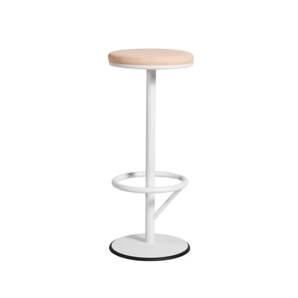 SMD Design Tabouret de bar Orbit haut laqué blanc mat, cuir marron clair