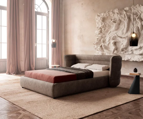 Sommier rembourré Simea 140x200 cm microfibre taupe vintage