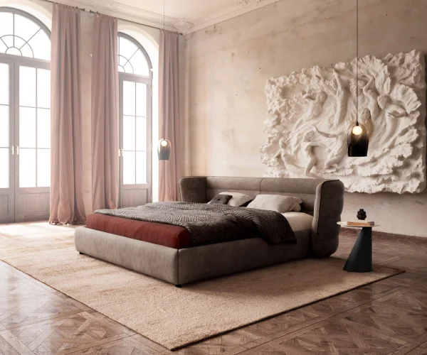 Sommier rembourré Simea 180x200 cm microfibre taupe vintage
