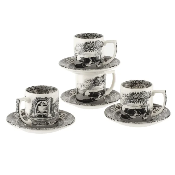 Spode Tasse à espresso avec soucoupe Black Italian Lot de 4 9 cl