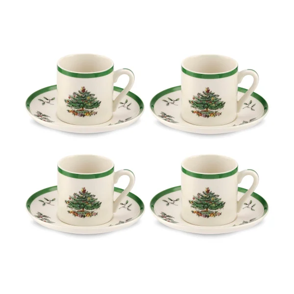 Spode Tasse à espresso avec soucoupe Christmas Tree 9 cl Lot de 4 White-green-red