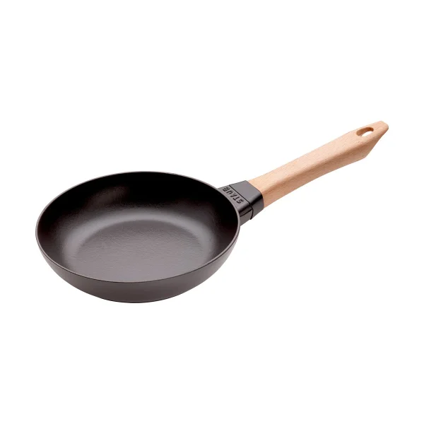 STAUB Poêle à frire Staub fonte noire avec manche en bois clair Ø20 cm