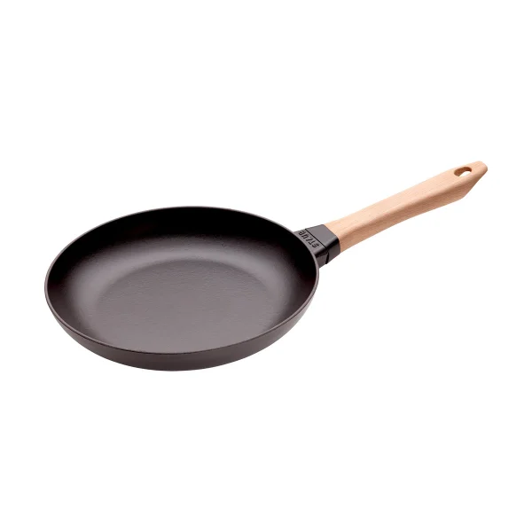 STAUB Poêle à frire Staub fonte noire avec manche en bois clair Ø26 cm