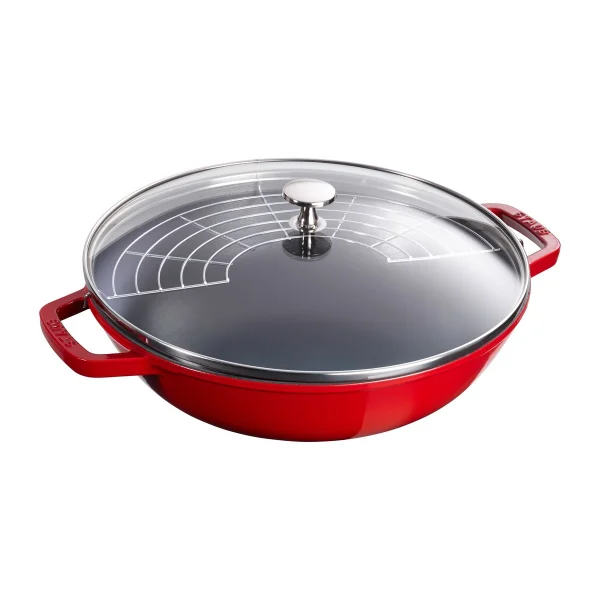 STAUB Wok avec couvercle en verre Ø30 cm 4,4 L Rouge