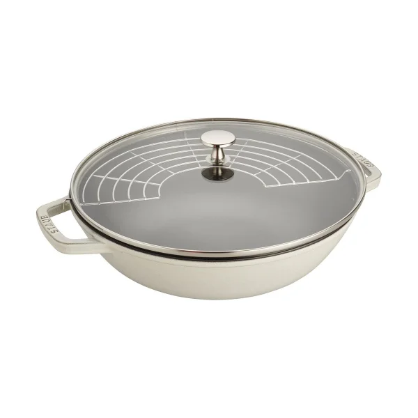 STAUB Wok Staub fonte avec couvercle en verre Ø30 cm White truffle
