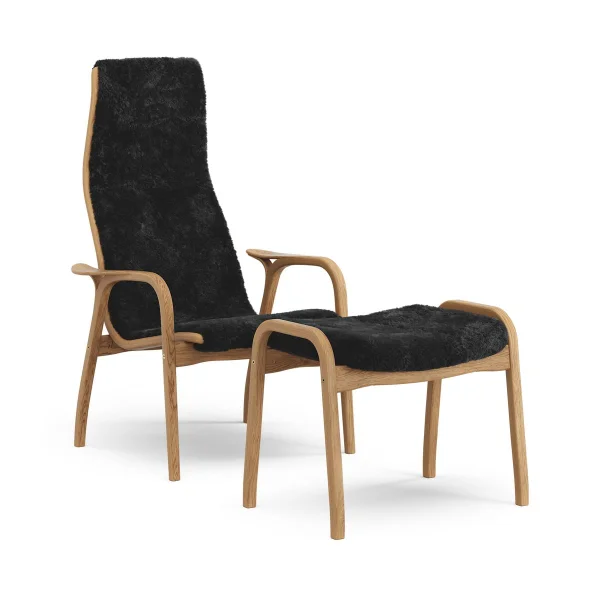 Swedese Fauteuil et repose-pieds Lamino chêne huilé/peau de mouton Noir (noir)