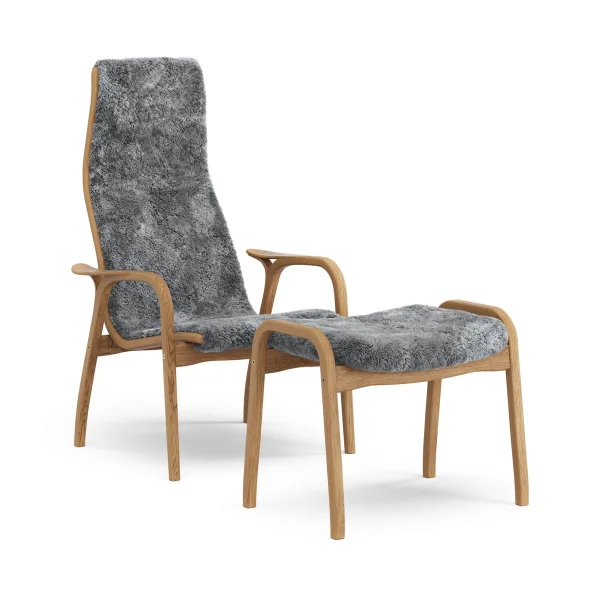 Swedese Fauteuil et repose-pieds Lamino chêne huilé/peau de mouton Scandinavian Grey (gris)