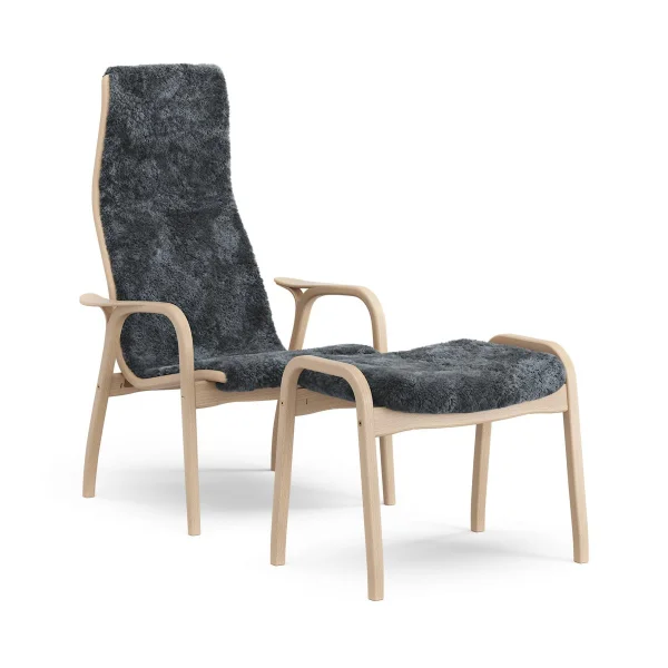 Swedese Fauteuil et repose-pieds Lamino hêtre laqué/peau de mouton Charbon (gris foncé)