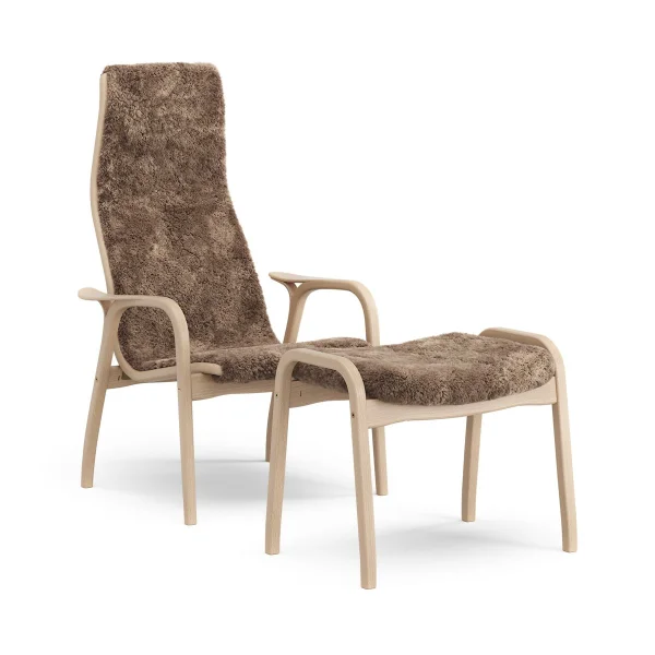 Swedese Fauteuil et repose-pieds Lamino hêtre laqué/peau de mouton Sahara (Brun nougat)