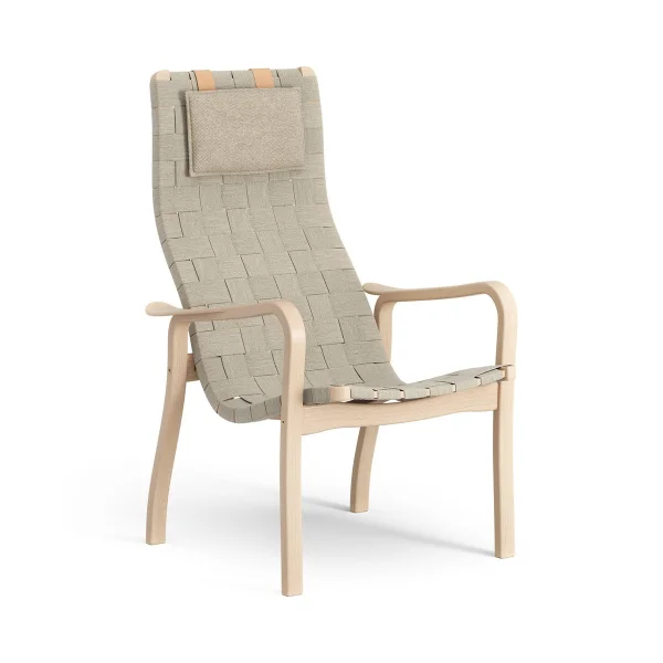 Swedese Fauteuil haut avec coussin de cou Primo hêtre laqué Nature