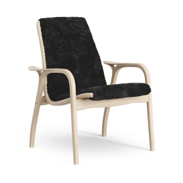 Swedese Fauteuil Laminett chêne pigmenté blanc/peau de mouton Black (noir)