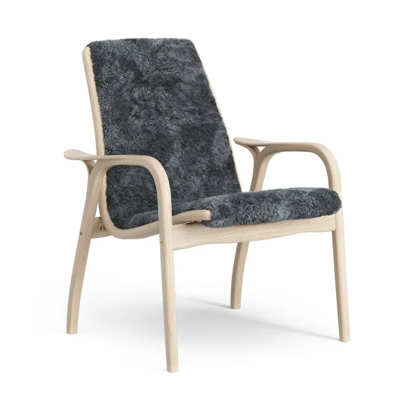 Swedese Fauteuil Laminett chêne pigmenté blanc/peau de mouton Charcoal (gris foncé)