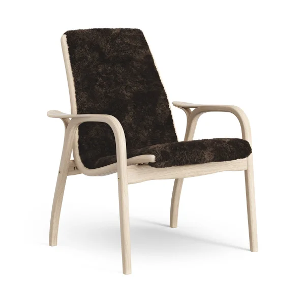 Swedese Fauteuil Laminett chêne pigmenté blanc/peau de mouton Espresso (marron)