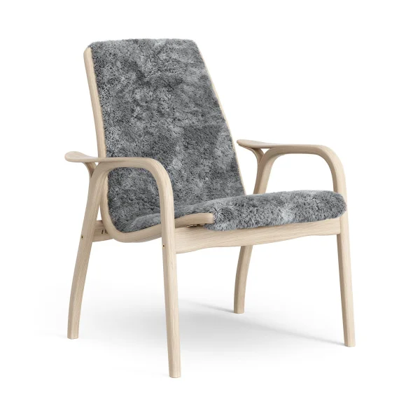 Swedese Fauteuil Laminett chêne pigmenté blanc/peau de mouton Scandinavian Grey (gris)