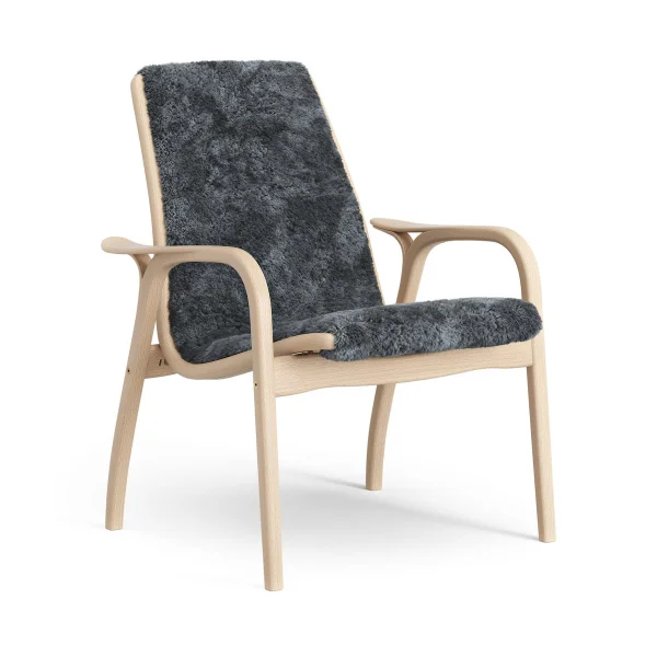 Swedese Fauteuil Laminett hêtre laqué/peau de mouton Charcoal (gris foncé)