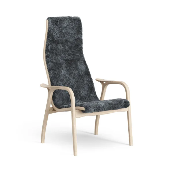 Swedese Fauteuil Lamino chêne pigmenté blanc/peau de mouton Charcoal (gris foncé)