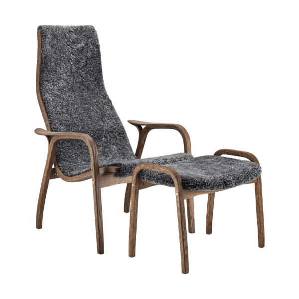 Swedese Fauteuil Lamino et repose-pieds en chêne/peau de mouton Special Edition Rubio Monocoat Chocolate-Charcoal