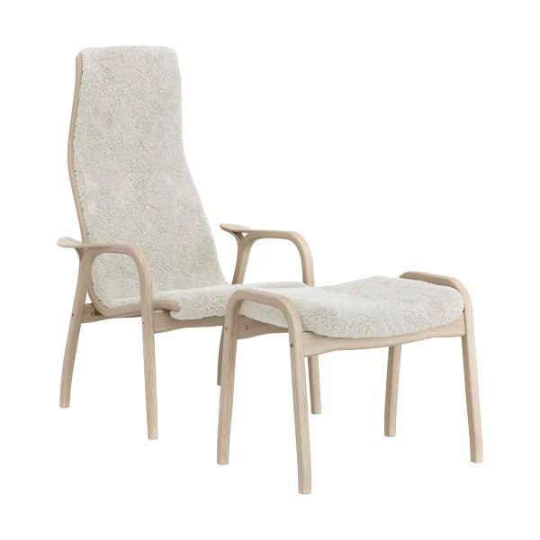 Swedese Fauteuil Lamino et repose-pieds pigmenté blanc/peau de mouton Off white (blanc)